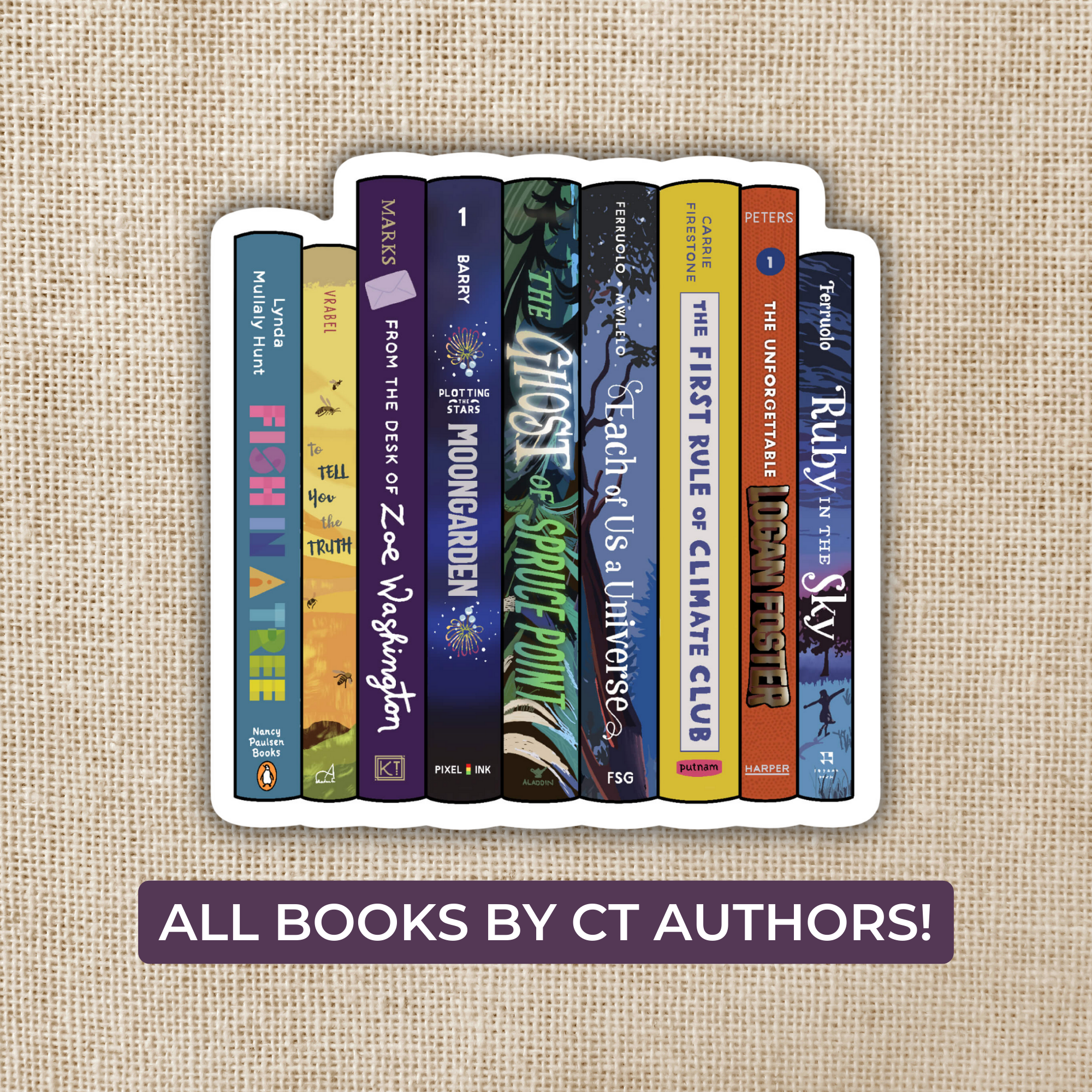 Connecticut Author Adult Book Stack Sticker, 3-inch