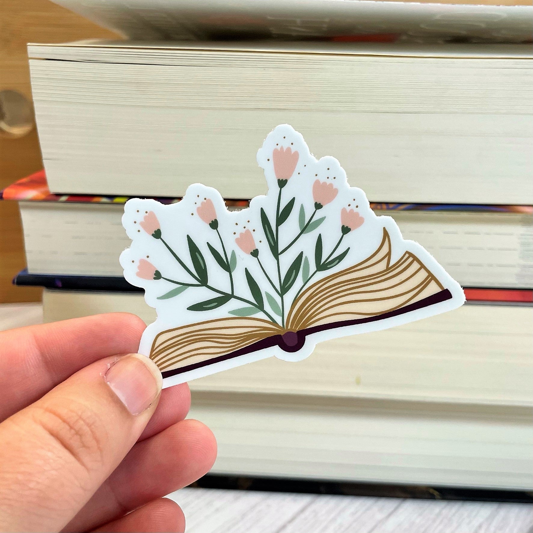 Floral Open Book Sticker, 3 in.