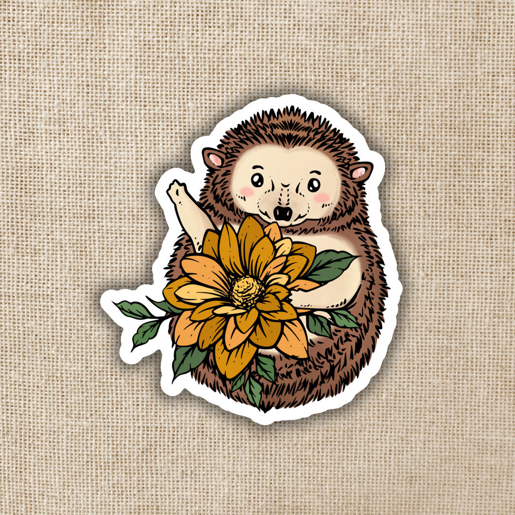 Hedgehog with Fall Flower Sticker