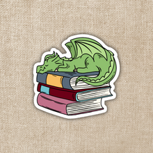 Load image into Gallery viewer, Dragon Sleeping on Book Pile Sticker
