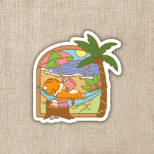 Load image into Gallery viewer, Tiger Reading on the Beach Sticker
