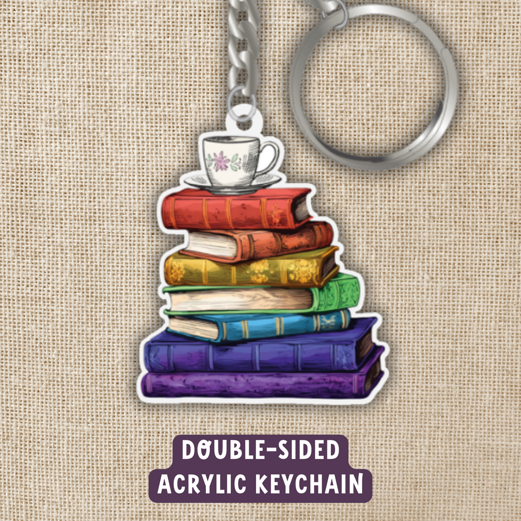 Rainbow Book Stack Keychain