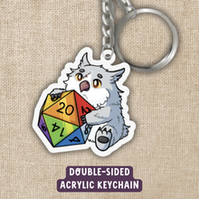 Load image into Gallery viewer, Owlbear with Rainbow D20 Keychain
