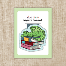 Load image into Gallery viewer, Dragon Sleeping on Book Pile Magnetic Bookmark
