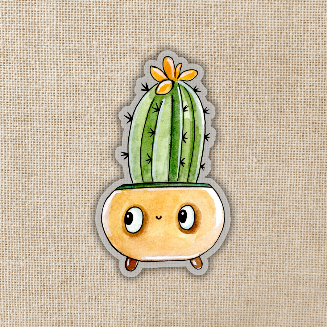 Cute Cactus in Yellow Pot Clear Sticker