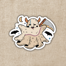 Load image into Gallery viewer, Cute Ghost with Scythe Sticker
