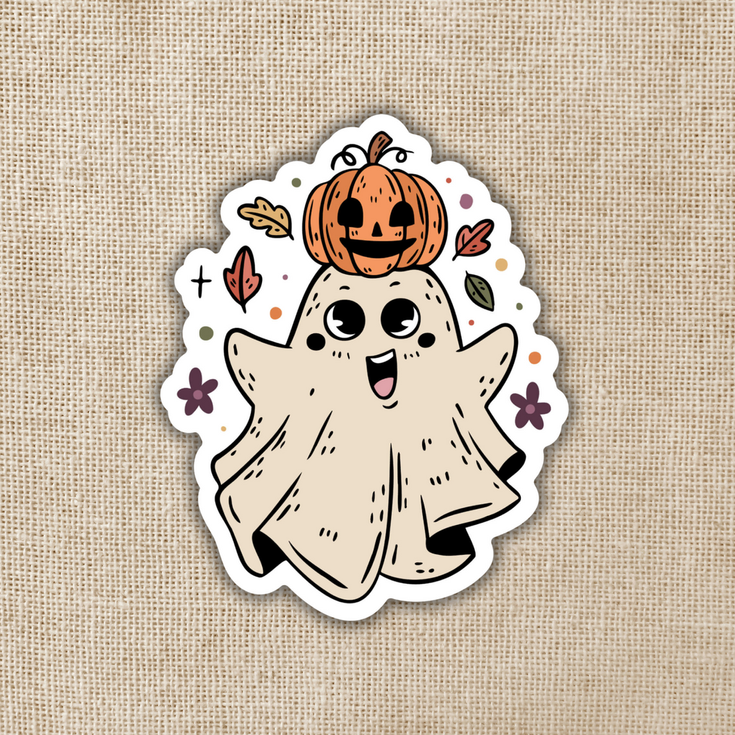 Cute Ghost With Pumpkin Sticker