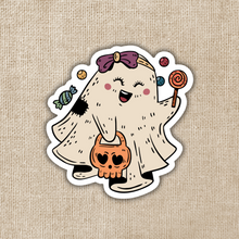Load image into Gallery viewer, Cute Ghost Trick-or-Treating Sticker
