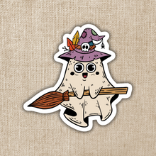 Load image into Gallery viewer, Cute Ghost in Witch Costume Sticker
