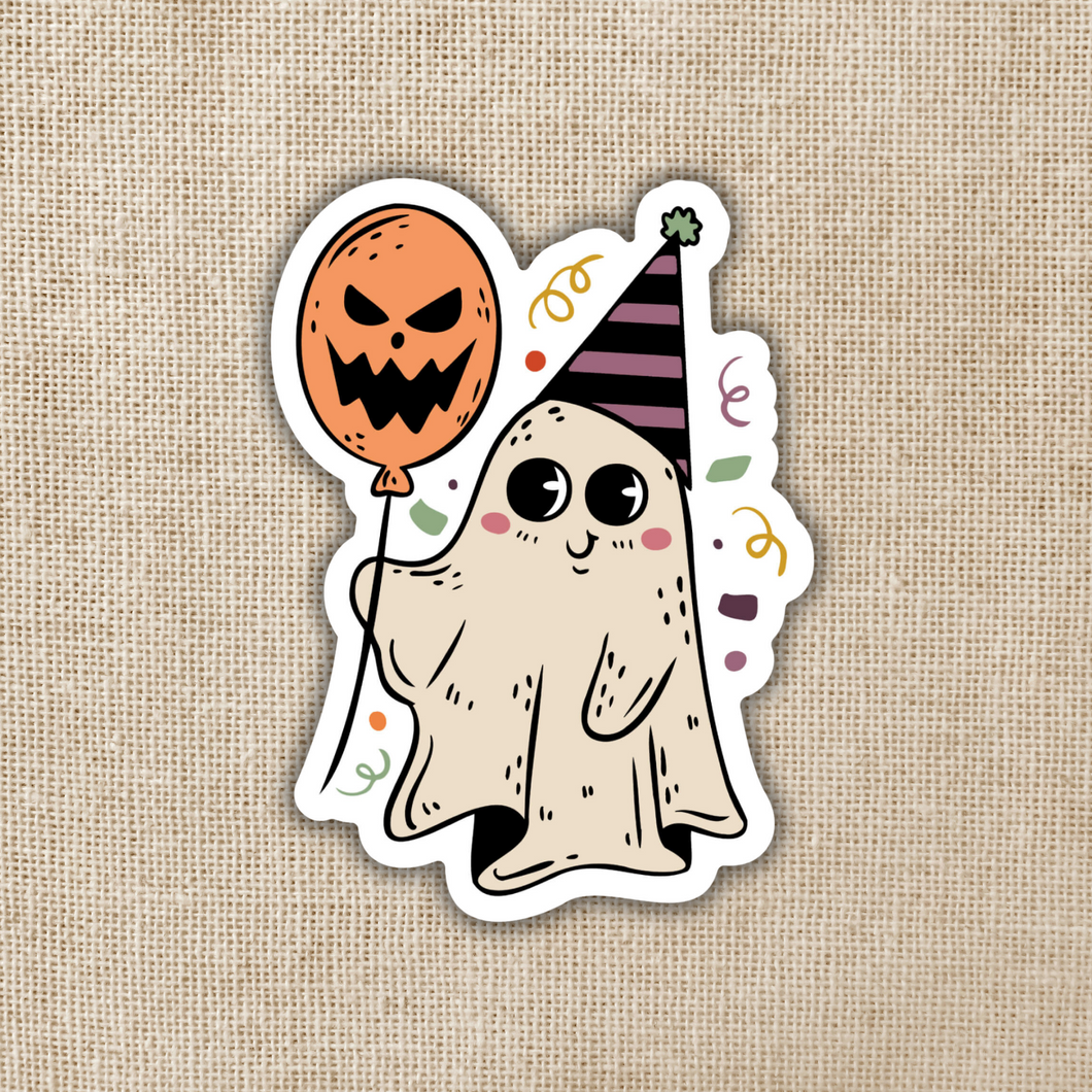 Cute Ghost With Pumpkin Balloon Sticker