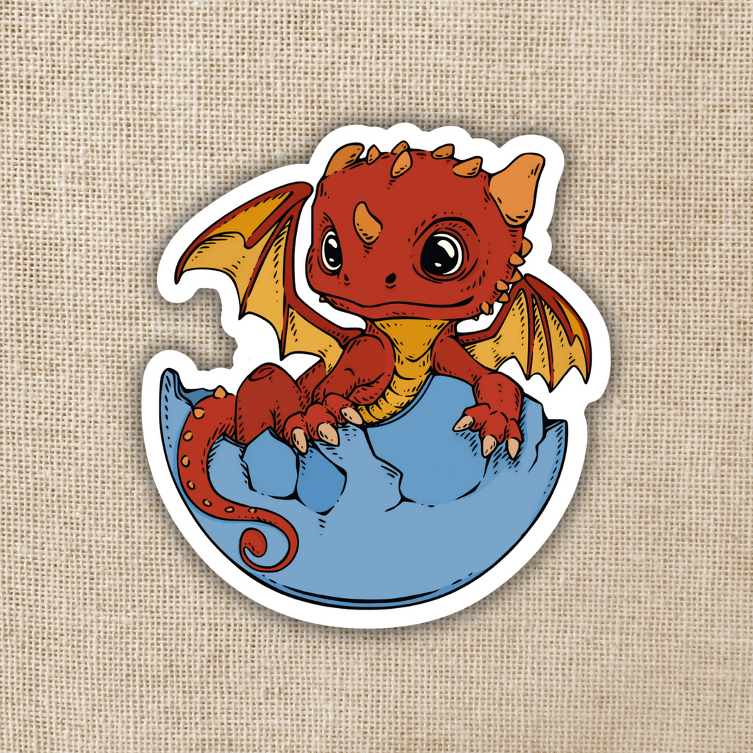 Red Hatching Baby Dragon Sticker