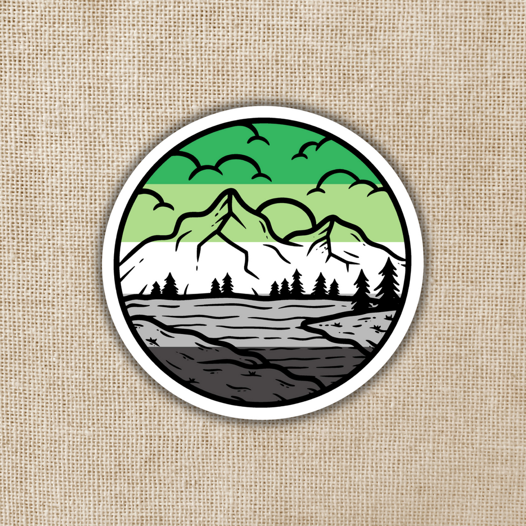 Aromantic Pride Mountainscape Flag Sticker