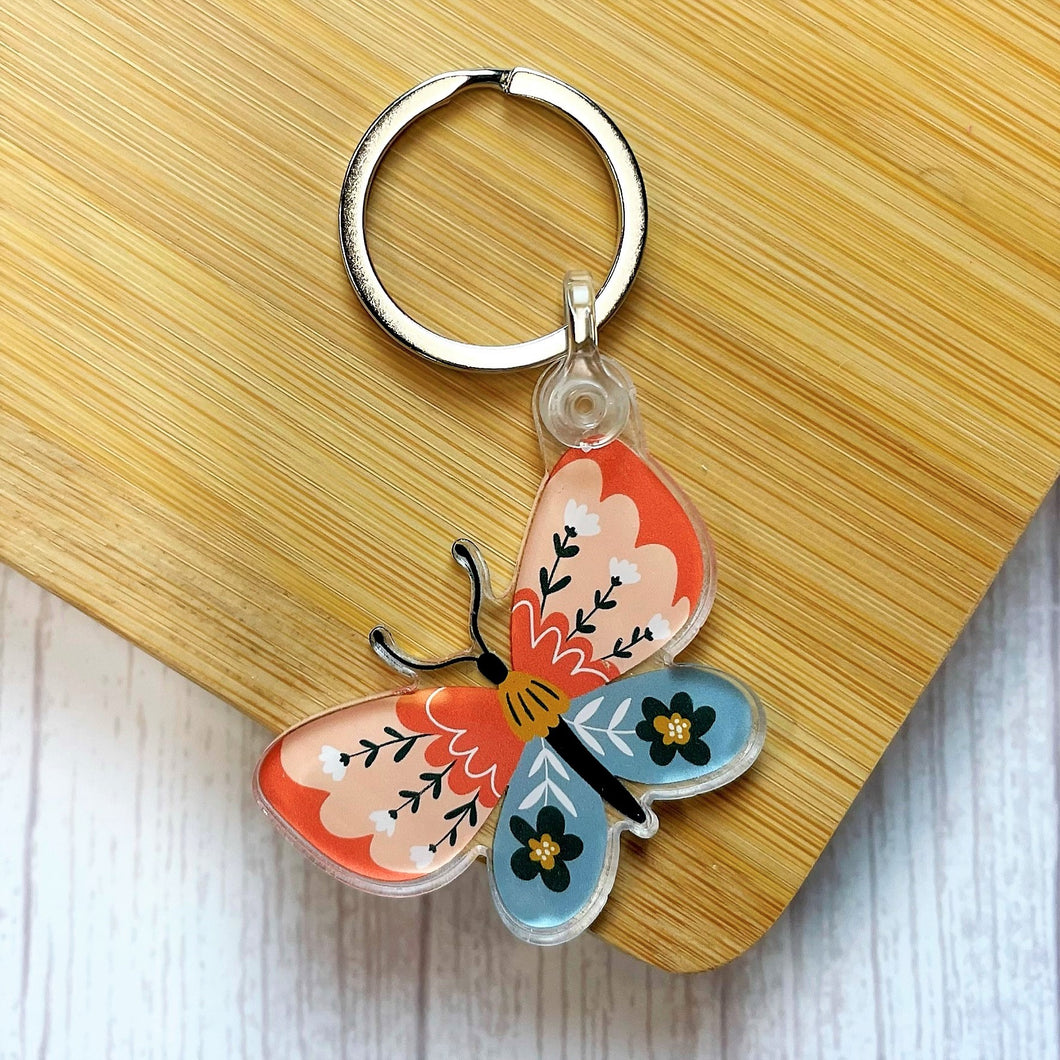 Coral Butterfly Keychain