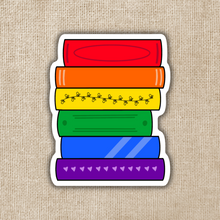 Load image into Gallery viewer, Gay Pride Book Stack Flag Sticker
