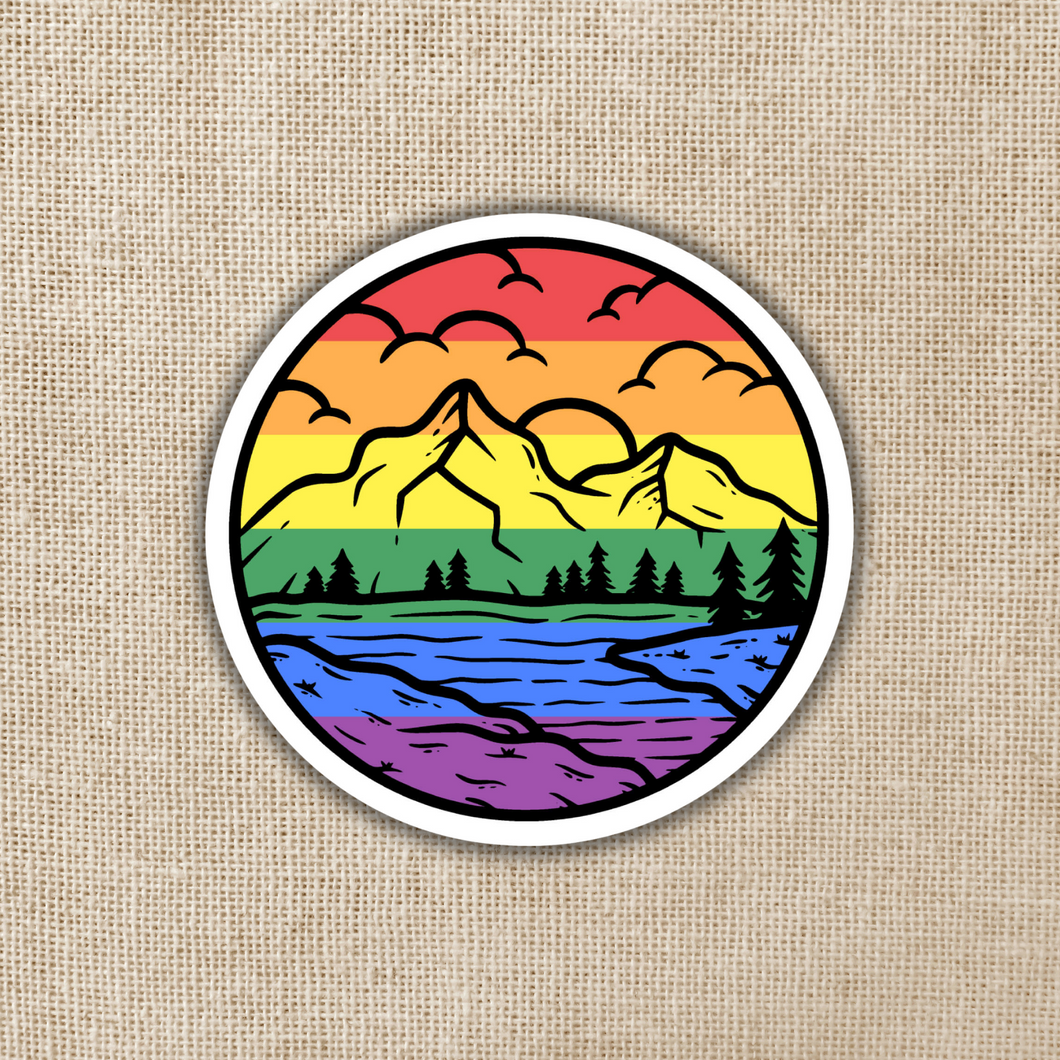 Gay Pride Mountainscape Flag Sticker