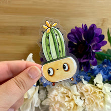 Load image into Gallery viewer, Cute Cactus in Yellow Pot Clear Sticker
