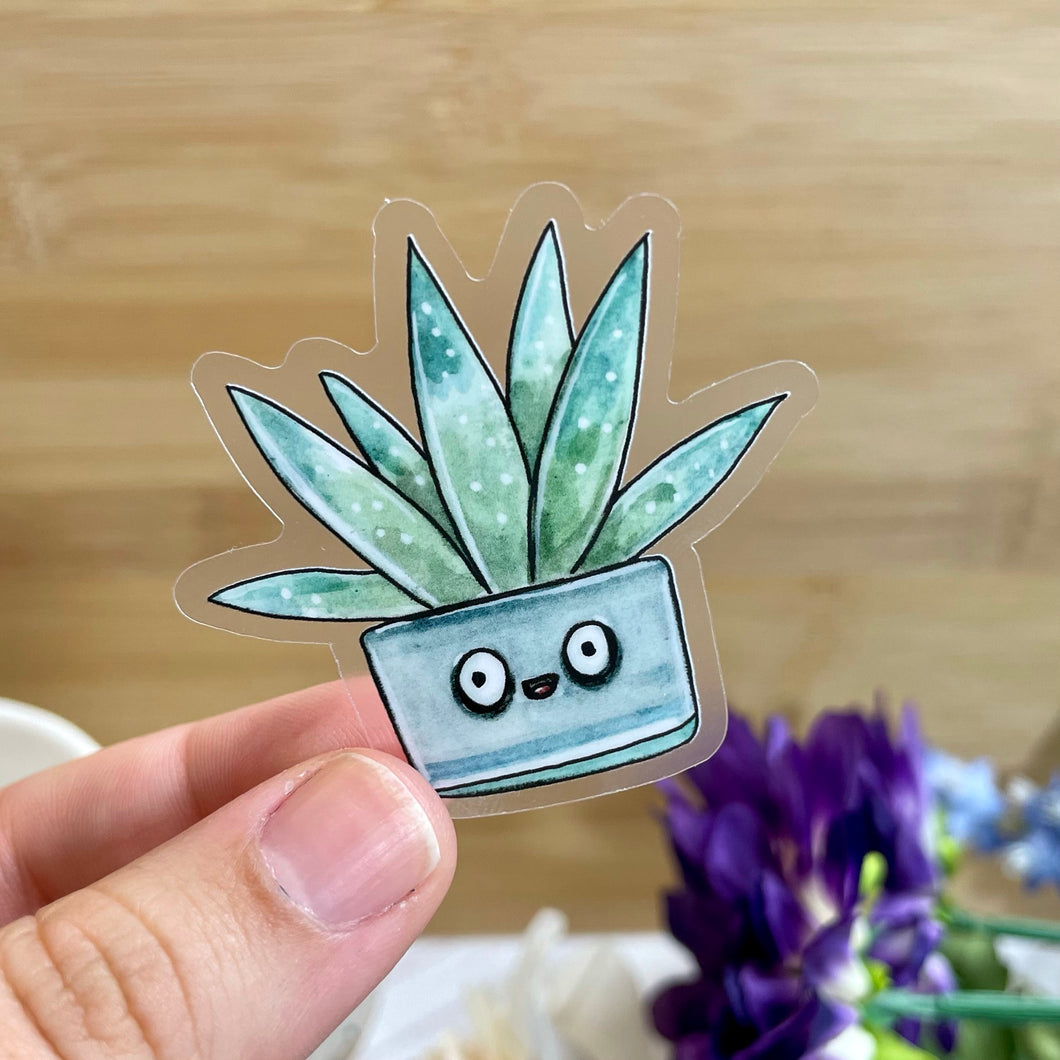 Excited Succulent in Blue Pot Clear Sticker