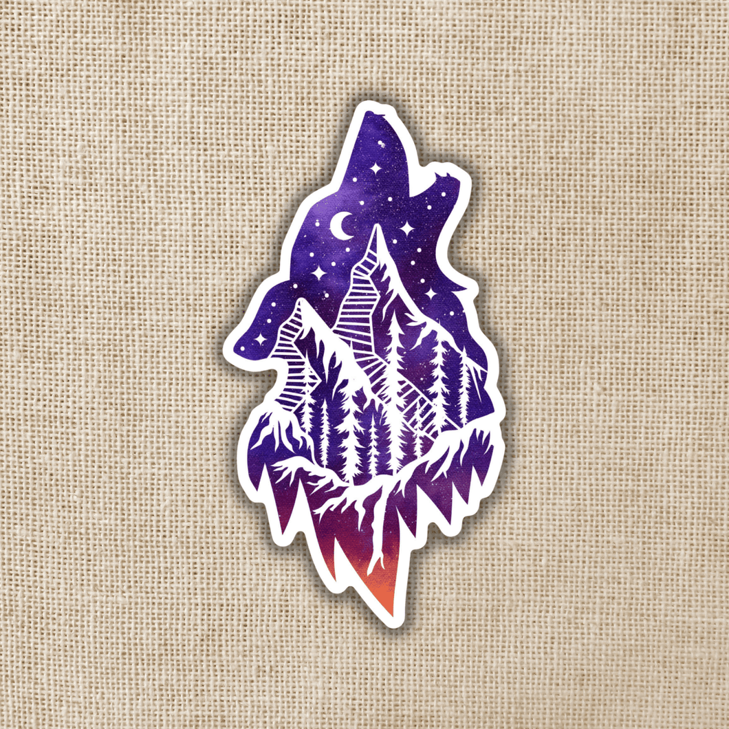 Mountain-scape Howling Wolf Sticker