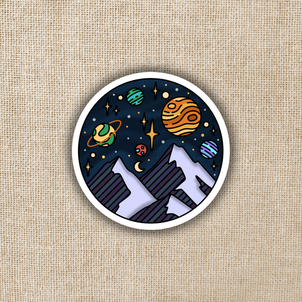 Space Night Sky Mountainscape Sticker