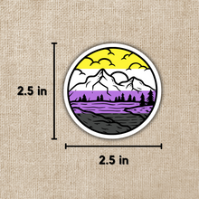 Load image into Gallery viewer, Nonbinary Pride Mountainscape Flag Sticker
