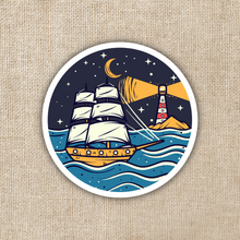 Load image into Gallery viewer, Nighttime Sailing Lighthouse Sticker
