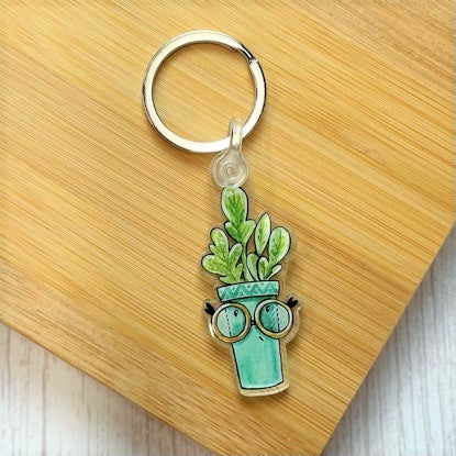 Succulent With Glasses Keychain