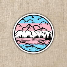 Load image into Gallery viewer, Transgender Pride Mountainscape Flag Sticker
