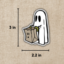 Load image into Gallery viewer, Ghost Trick-or-Treating Clear Halloween Sticker
