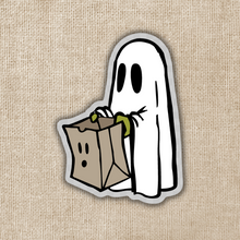 Load image into Gallery viewer, Ghost Trick-or-Treating Clear Halloween Sticker
