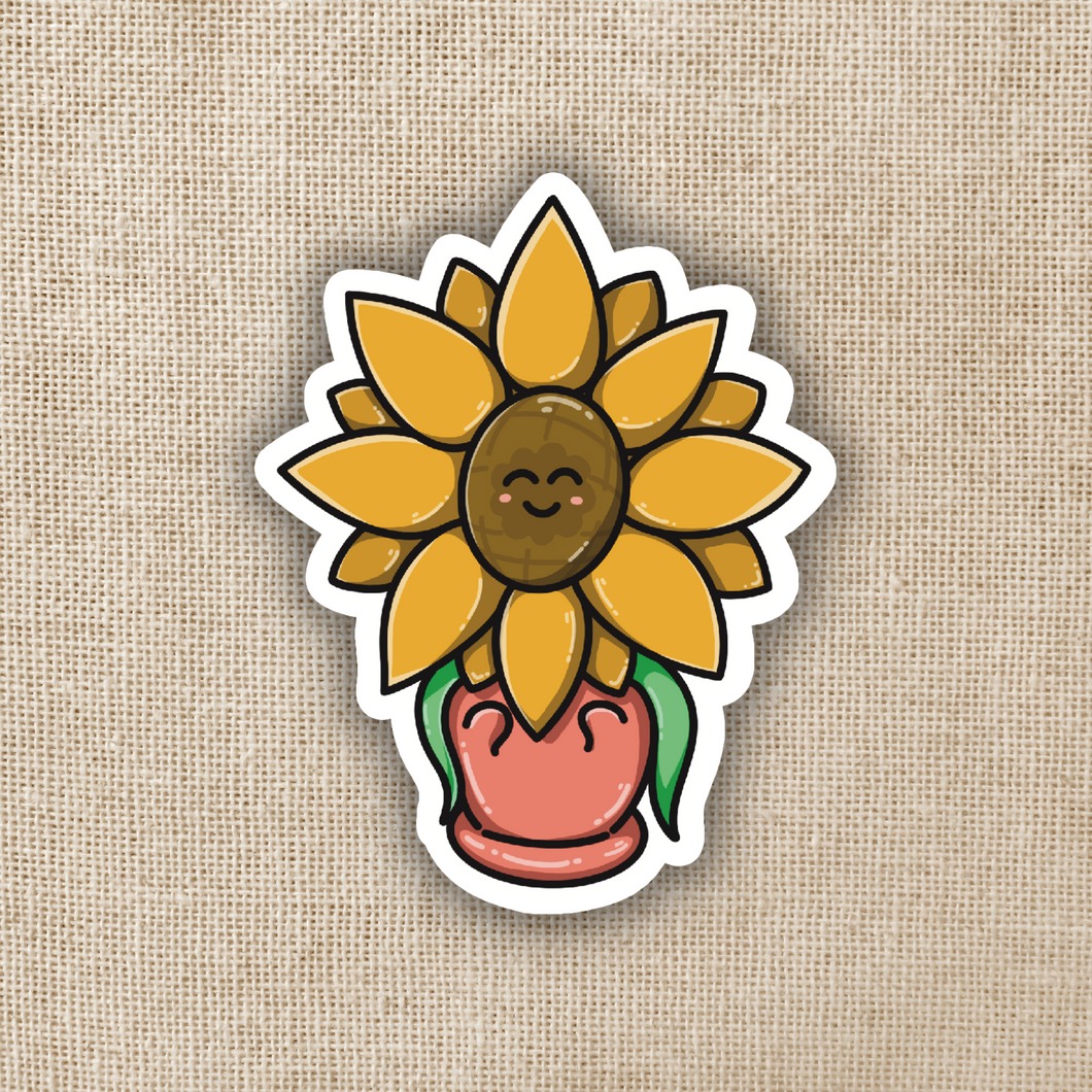 Happy Potted Sunflower Doodle Sticker