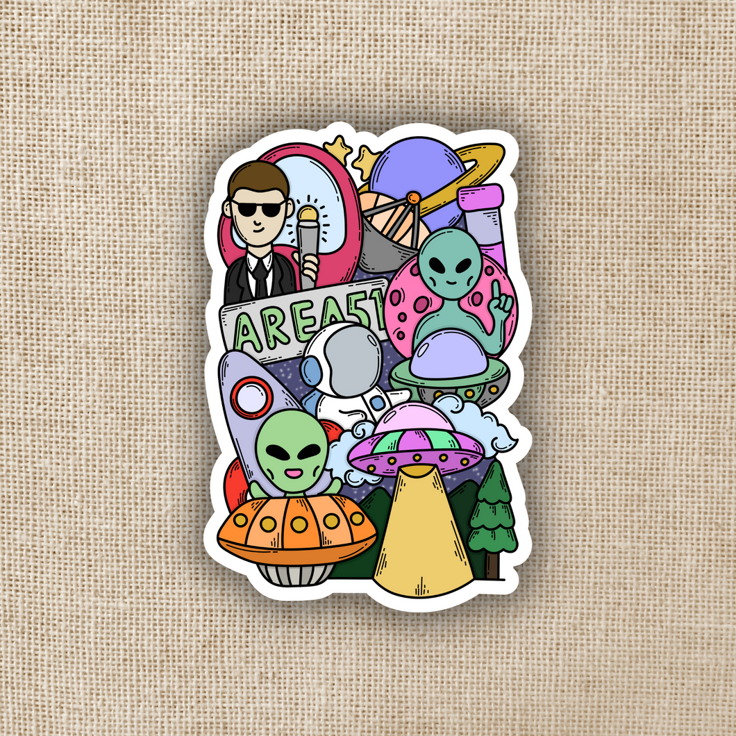 Alien & UFO Doodle Pile Sticker